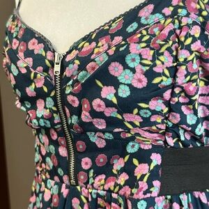 Billabong Navy Floral Zip Dress with Pink & Teal Blossoms
